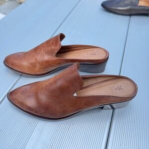 Frye Cognac Calfskin Mules 8.5